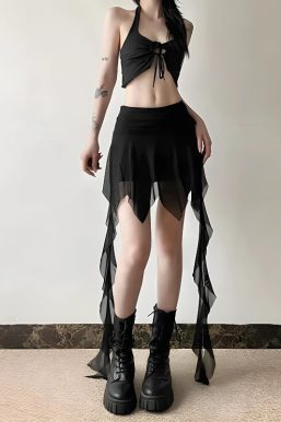 Goth Asymmetrical Mesh Mini Skirt