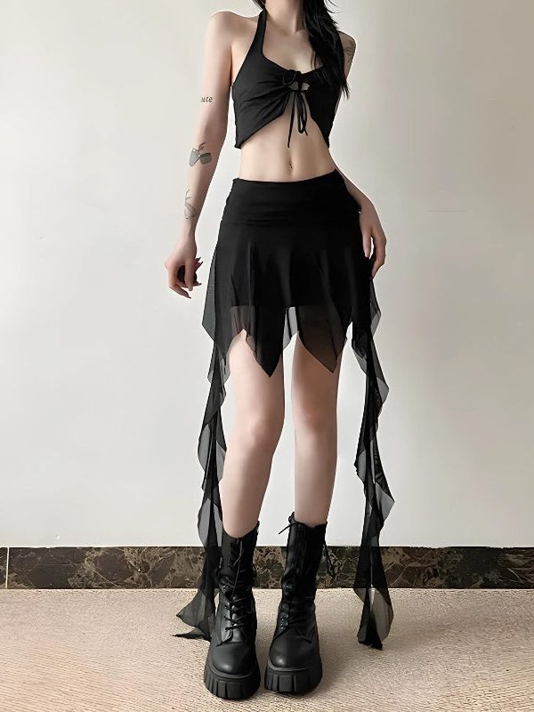 Goth Asymmetrical Mesh Mini Skirt