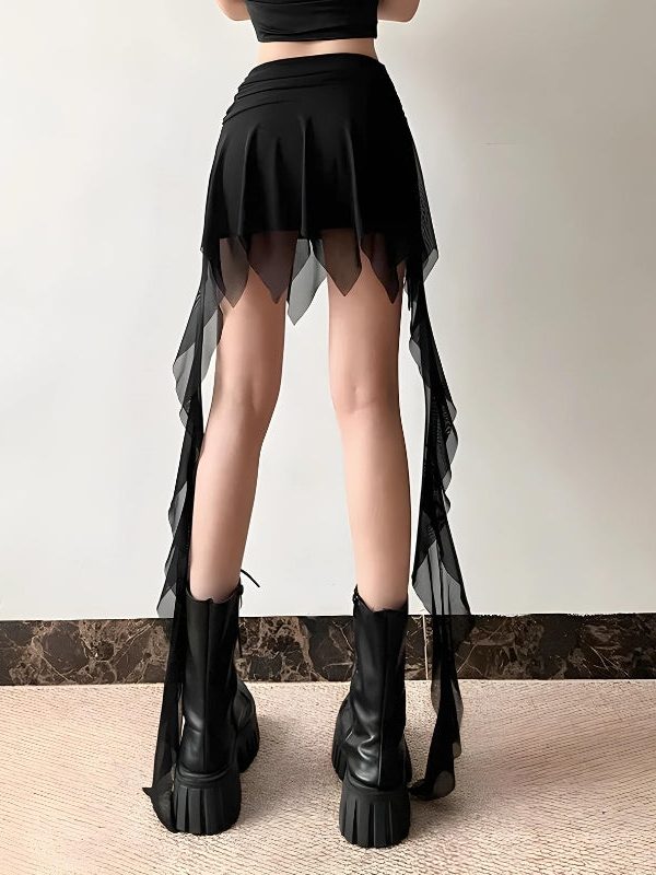 Goth Asymmetrical Mesh Mini Skirt