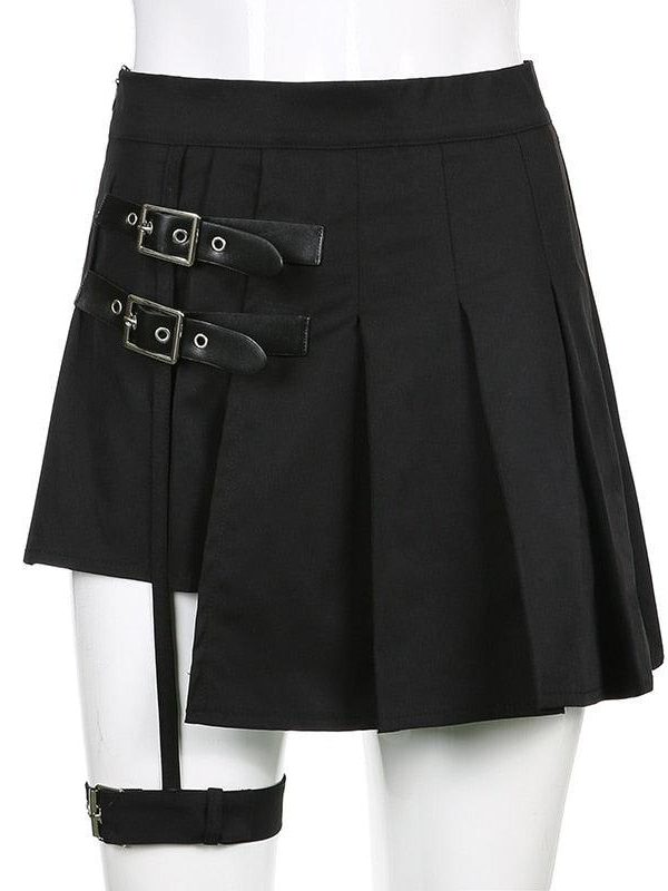 Goth Belt Detail Mini Skirt