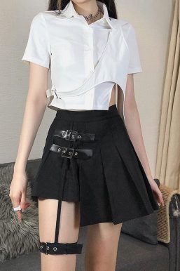 Goth Belt Detail Mini Skirt