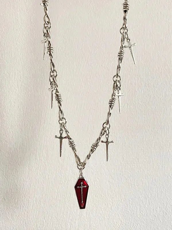 Goth Coffin & Swords Necklace