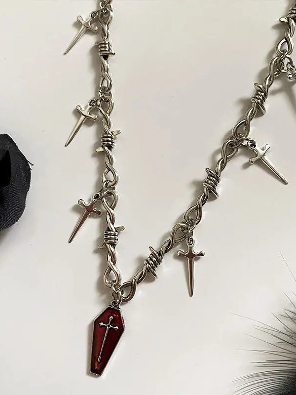 Goth Coffin & Swords Necklace