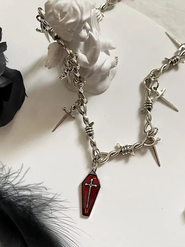 Goth Coffin & Swords Necklace