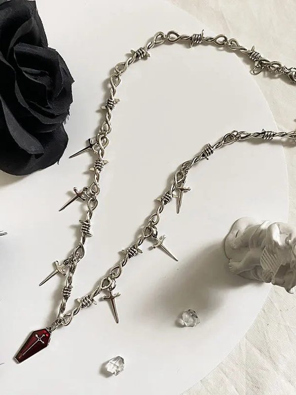 Goth Coffin & Swords Necklace