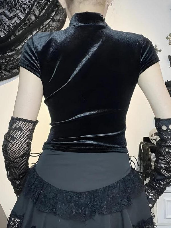 Goth Cross Cut Out Velvet Top