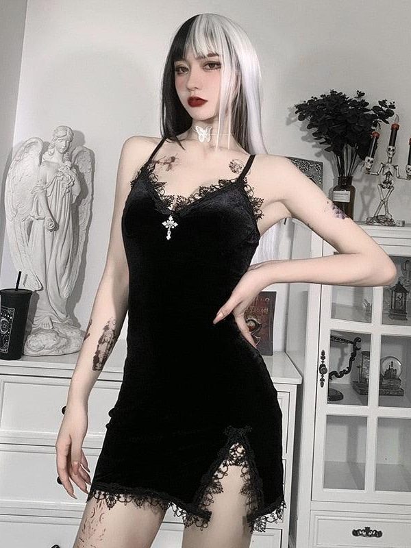 Goth Cross Detail Mini Dress