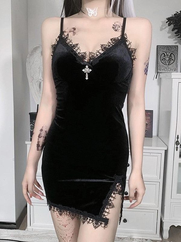 Goth Cross Detail Mini Dress