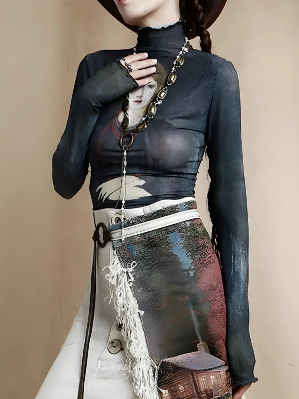 Goth Dark Female Figure Mesh Top