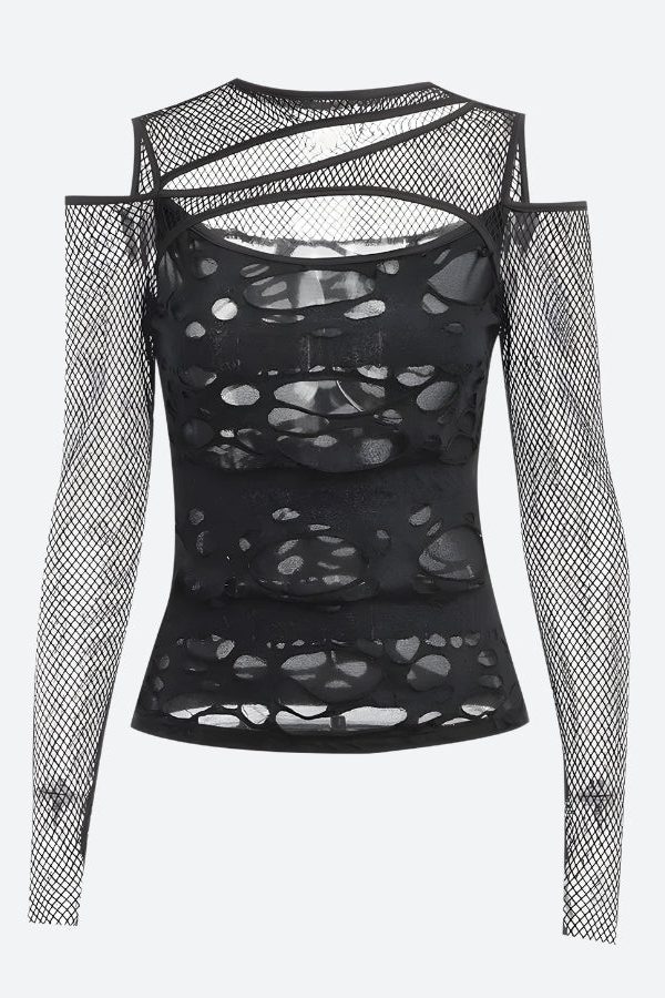 Goth Fishnet Ripped Top