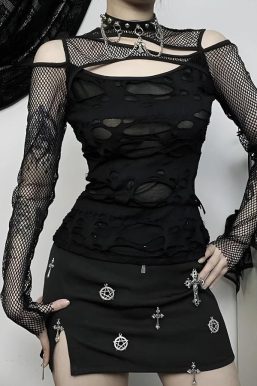 Goth Fishnet Ripped Top
