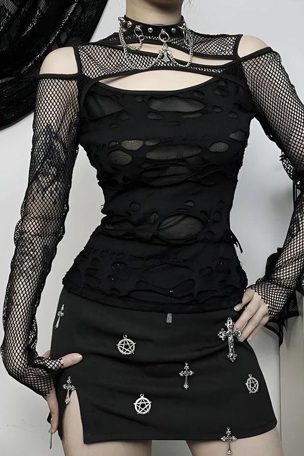 Goth Fishnet Ripped Top
