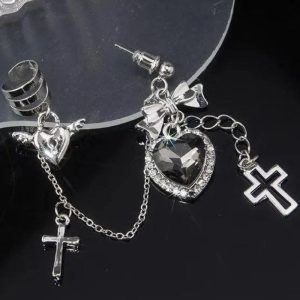 Goth Heart Cross Chain Earrings