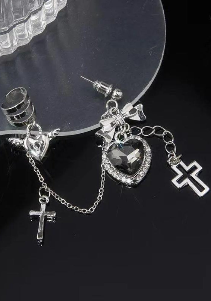 Goth Heart Cross Chain Earrings Goth Heart Cross Chain Earrings