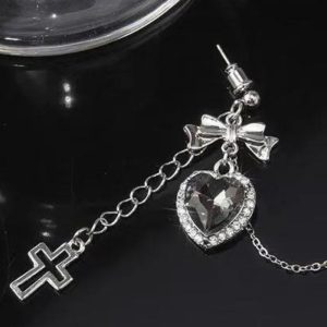 Goth Heart Cross Chain Earrings