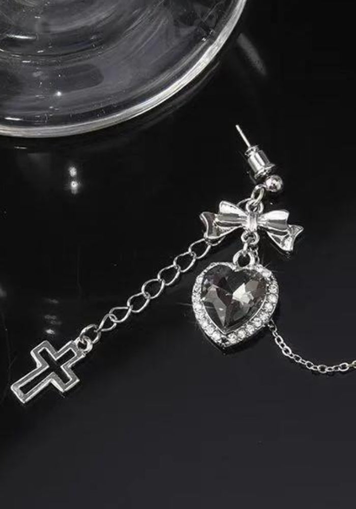 Goth Heart Cross Chain Earrings Goth Heart Cross Chain Earrings