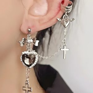 Goth Heart Cross Chain Earrings