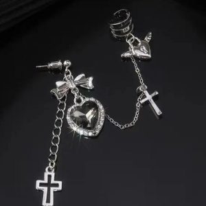 Goth Heart Cross Chain Earrings