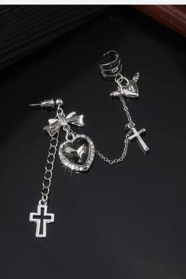 Goth Heart Cross Chain Earrings