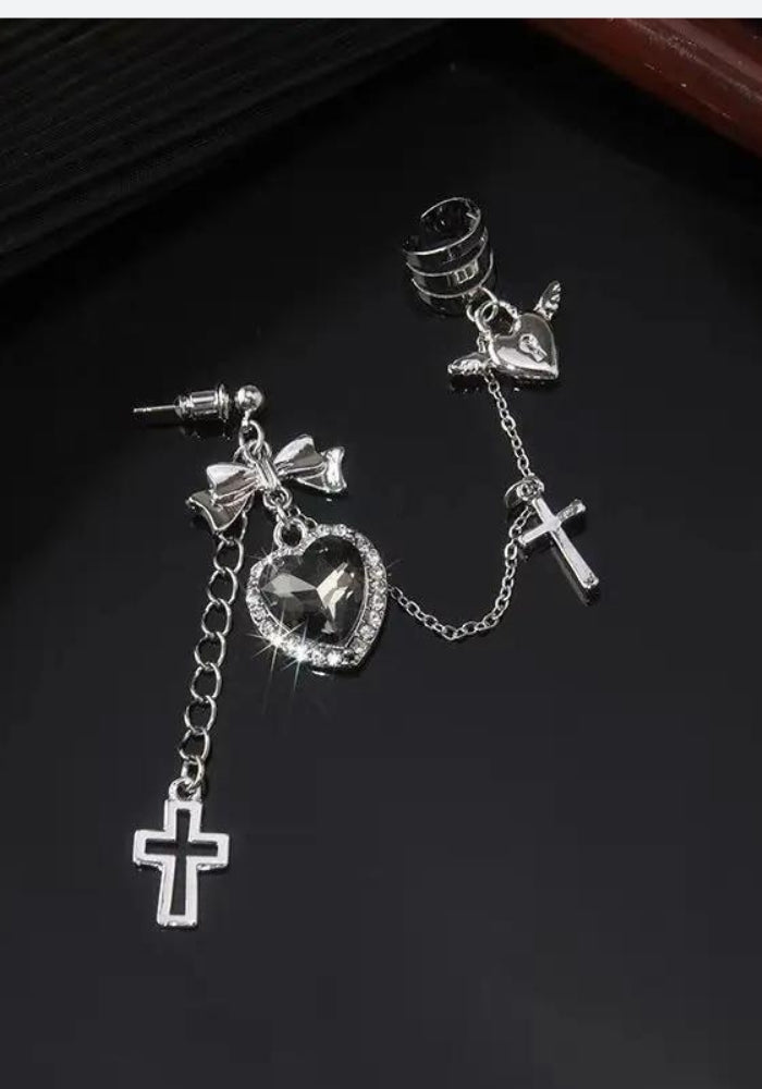 Goth Heart Cross Chain Earrings Goth Heart Cross Chain Earrings