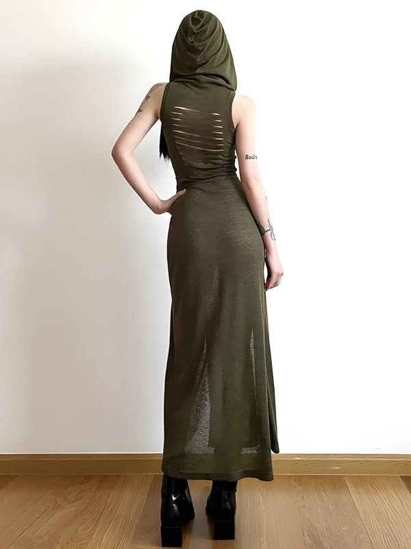 Goth Hooded Cut Out Back Midi Dress
