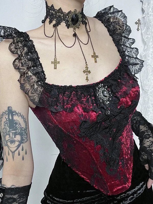 Goth Lace Trim Corset Top