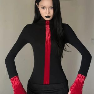 Goth Red Detail Top - My Belly Button Piercing is Red Around the Top Hole