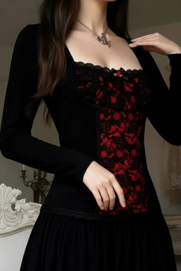 Goth Red Lace Panel Top