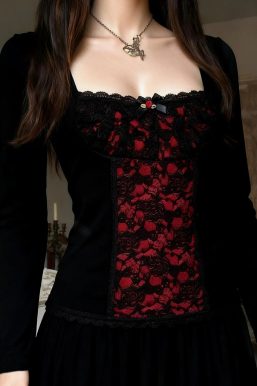 Goth Red Lace Panel Top