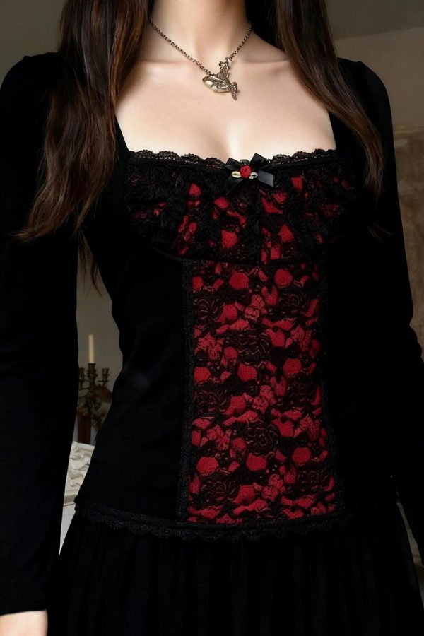 Goth Red Lace Panel Top