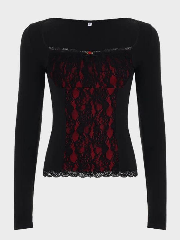 Goth Red Lace Panel Top