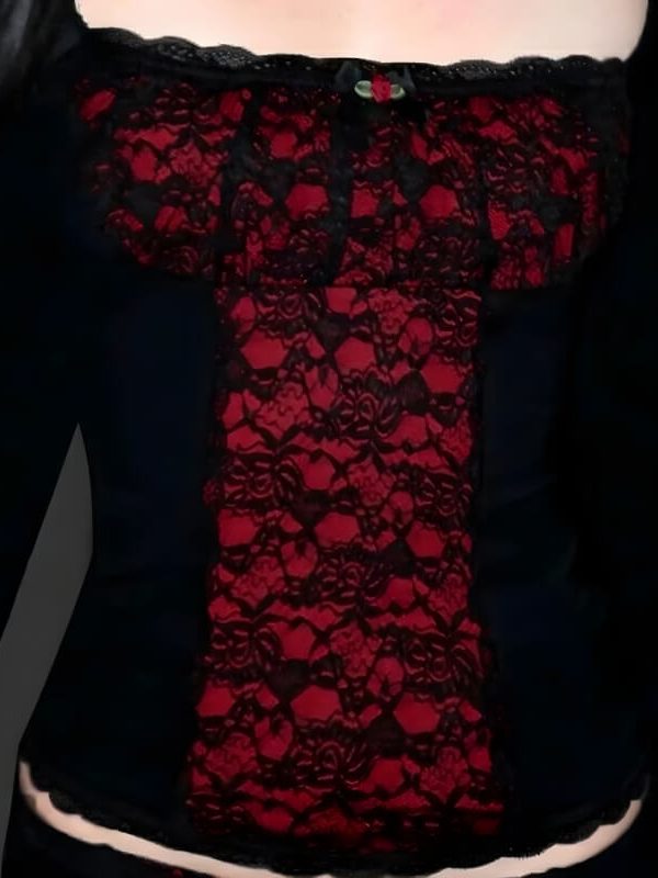 Goth Red Lace Panel Top