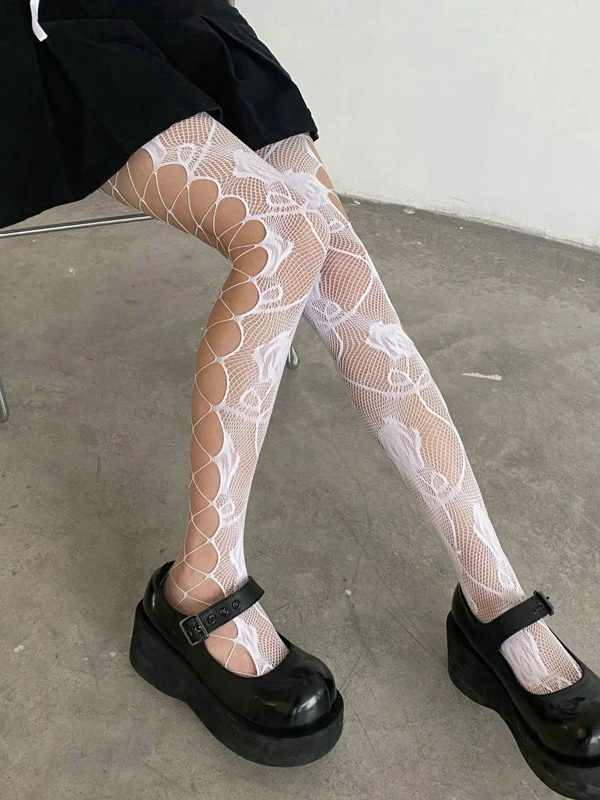 Goth Rose Fishnet Tights