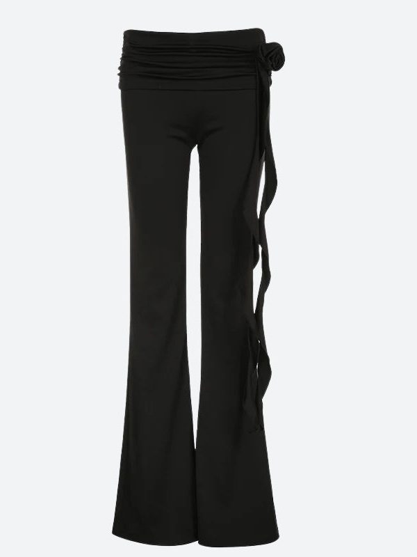 Goth Ruched Flower Flare Pants