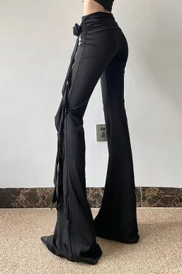Goth Ruched Flower Flare Pants