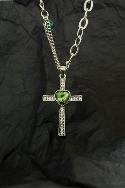 Goth Shiny Heart Cross Necklace