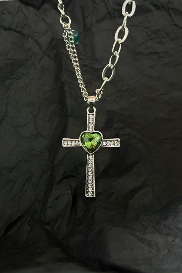 Goth Shiny Heart Cross Necklace