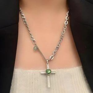 Goth Shiny Heart Cross Necklace