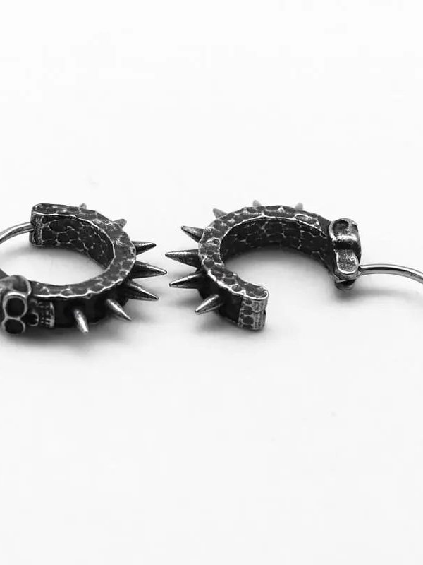 Goth Skull Spiked Hoop Earrings
