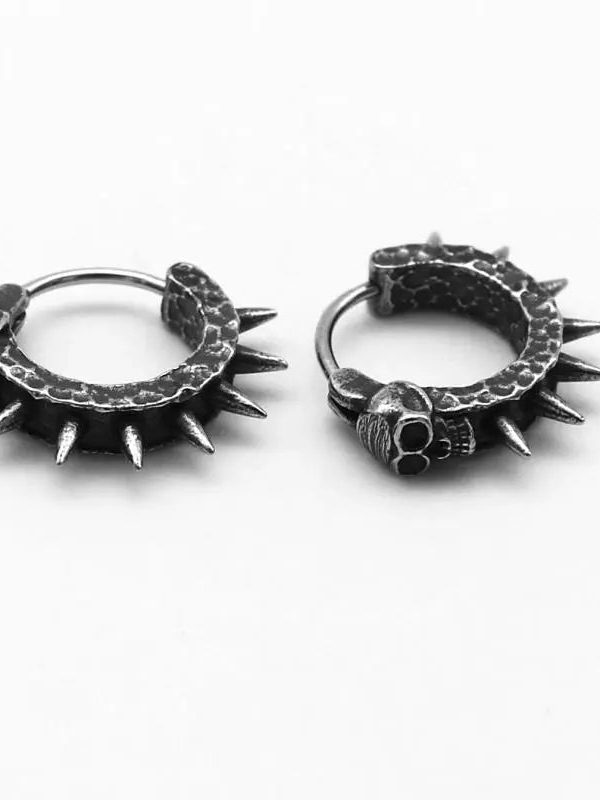 Goth Skull Spiked Hoop Earrings &amp; Gold Belly Button Piercing Rings Combo