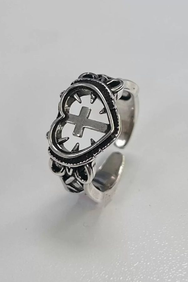 Goth Spiked Heart Cross Ring