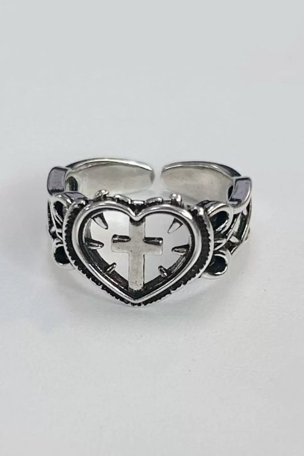 Goth Spiked Heart Cross Ring