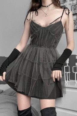 Goth Strap Patchwork Mini Dress