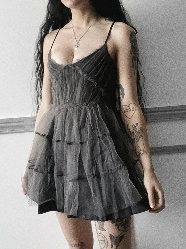 Goth Strap Patchwork Mini Dress