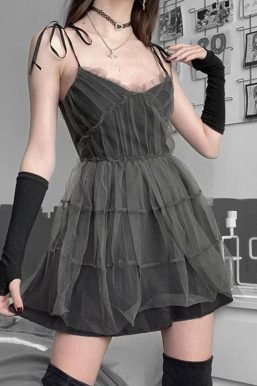 Goth Strap Patchwork Mini Dress