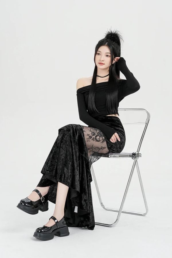 Goth Velvet Lace Maxi Skirt