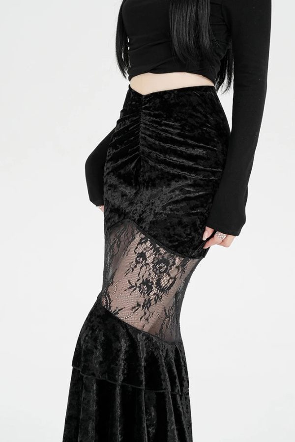 Goth Velvet Lace Maxi Skirt