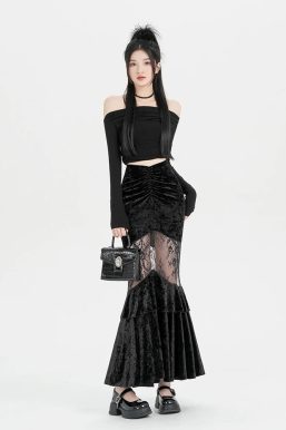 Goth Velvet Lace Maxi Skirt
