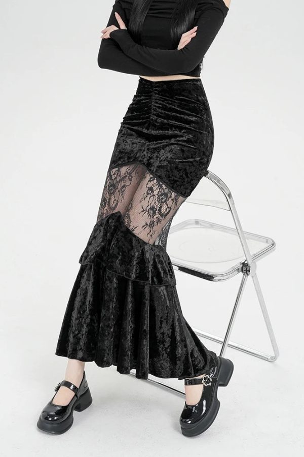 Goth Velvet Lace Maxi Skirt
