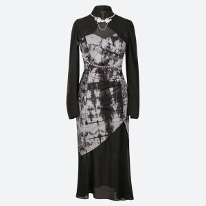 Goth Wide Sleeve Qipao Midi Dress